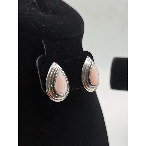Sterling Silver & Pink Stone Teardrop Earrings Classic BOHO Vintage - Picture 3 of 10